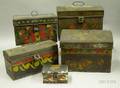 Four Paintdecorated Tole Dometop Boxes and a Flattop Box