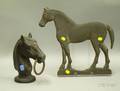 Backpainted Dempster Crescent Tail Horse Windmill Weight and a Blackpainted Cast Iron Horse Head Hitching Post Finial