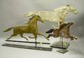 Goldpainted Molded Copper Running Horse Weather Vane and Two Painted Carved Wooden Running Horse Weather Vanes