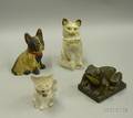 Painted Chalkware Cat Bank Cat Terrier and Frog Figures