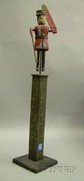 Small Carved and Painted Wooden Soldier with Leather Belt Whirligig