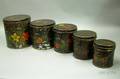Five Graduated Painted Floral Decorated Tole Lidded Cannisters