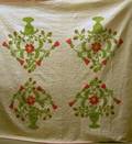 C 1850 Pieced and Appliqued Cotton Urn of Flowers Pattern Quilt