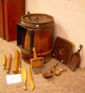 Wood and Iron Barrel Butter Churn and Wooden Kitchen Accessories