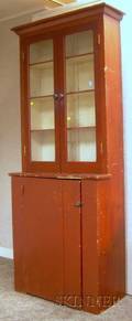 Country Redpainted Stepback Cupboard