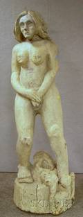 Folk Art Carved and Painted Tree Trunk Eve Figure