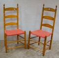 Two Shaker Maple Slatback Side Chairs with Woven Tape Seats