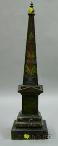 Polychrome and Faux Marble Decorated Stone Obelisk