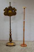 Redpainted Turnedwood HatWig Stand and a Victorian Handpainted Floral Decorated Ebonized Pole Screene2
