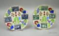 Pair of French Stickware Handpainted and Transfer Rabbit Cartouche Decorated Plates