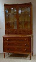 Federal Glazed Mahogany and Mahogany Veneer Twopart Writing DeskBookcase