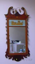 Chippendalestyle Partialgilt and Inlaid Mahogany Veneer Mirror
