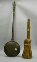 Copper Bedwarmer with TurnedWooden Handle and a Native American Splint Broom