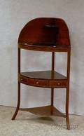 Federal Inlaid Mahogany and Mahogany Veneer Bowfront Corner Chamber Stand