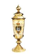 Moser Armorial Enameled Lidded Glass Jar