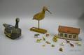 Childs Toy Painted Wooden Noahs Ark a Carved and Painted Wooden Shorebird Decoy and a Primitive Blackpaint