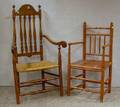 Turned Plankseat Great Chair and a Bannisterback Armchair with Rush Seat
