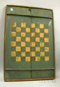 Greenpainted Wooden Checkers Game Board