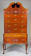 Queen Anne Style Carved Cherry Twopart Bonnettop Highboy