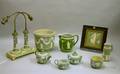 Nine Wedgwood Light Green Jasper Dip Table Items and a Dark Green Jasper Dip Jug