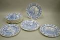 Set of Thirteen Wedgwood Light Blue and White Transfer Yale College Dinner Plates