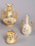 Three Bohemian Ceramic Floral Decorated Vases