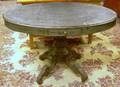 French Oval Tinmounted Carved and Painted Wood Center Table with TwoDrawers