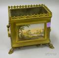 Continental Victorian Handpainted Landscapedecorated Tileinset Brass Hooffooted Planter