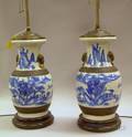 Pair of Chinese Crackle Glazed Blue and White Decorated Porcelain Table Lamps