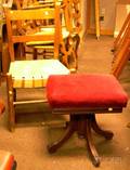 Late Victorian Upholstered Oak Piano Stool and a Maple Slatback Side Chair
