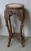 Chinese Marbleinset Carved Hardwood Stand