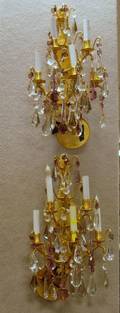 Pair of Rococostyle Gilt Bronze FiveLight Wall Sconces