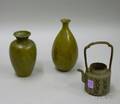 Two Asian Patinated Bronze Vases and a Pewter Teapot