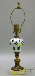 White CuttoEmerald Green Glass and Gilt Brass Oil Lamp