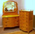Birdseye Maple Veneer Serpentine SixDrawer Tall Chest and Mirrored Dresser