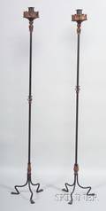 Pair of Renaissance Revival Wrought Iron Torchieres