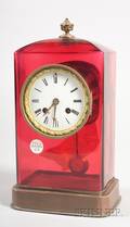 French Cranberry Glass Mantel Clock