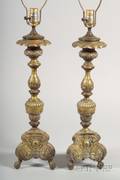 Pair of Italian Baroque Style Brass Candlestick Lamps