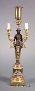 French Empire Gilt and Patinated Bronze Twolight Candelabrum