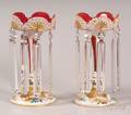 Pair of Bohemian Cranberry Flashed and White Cased Mantel Lustres