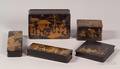 Five Victorian Japonisme Black Lacquered Papiermache Boxes