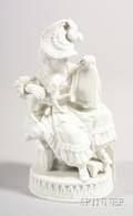 Meissen Blanc de Chine Porcelain Figure of a Lady with a Lap Dog