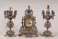 French Bronze Renaissance Revival Threepiece Clock Garniture