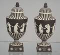 Pair of Wedgwood Black Jasper Dip Vases and Covers