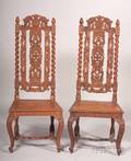 Pair of English Baroque Style Carved Oak Side Chairs