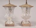 Pair of Silver Metal Mounted Colorless Glass Campagna Urn Lamp Bases