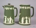 Two Wedgwood Olive Green Jasper Dip Jugs