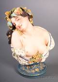 French Polychrome Bisque Porcelain Bust of a Dionysian Maiden