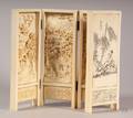 Asian Export Carved Ivory Four Panel Table Screen