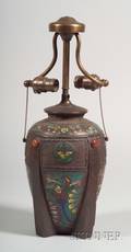Bronze Champleve Enamel and Agate Mounted Lamp Base